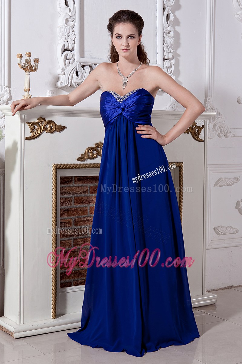 Beaded Sweetheart Chiffon Prom Gown in Royal Blue