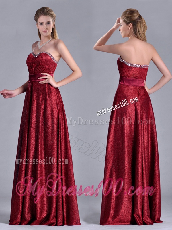 Classical Empire Sweetheart Wine Red Evening Dress with Beaded Top