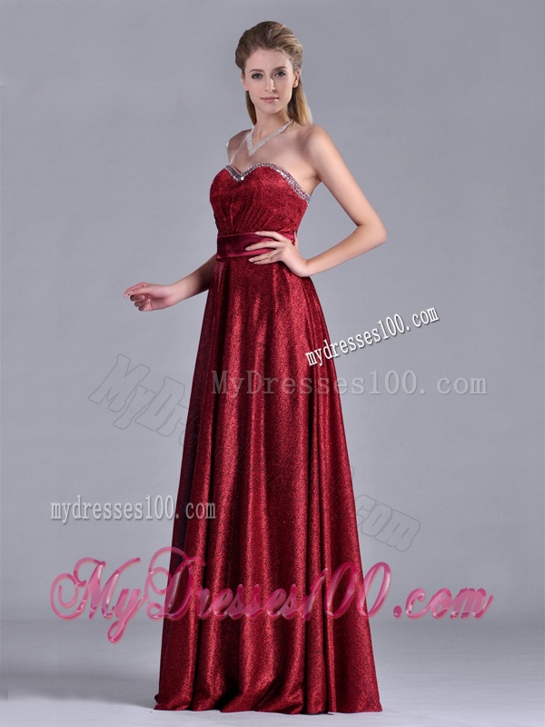 Classical Empire Sweetheart Wine Red Evening Dress with Beaded Top