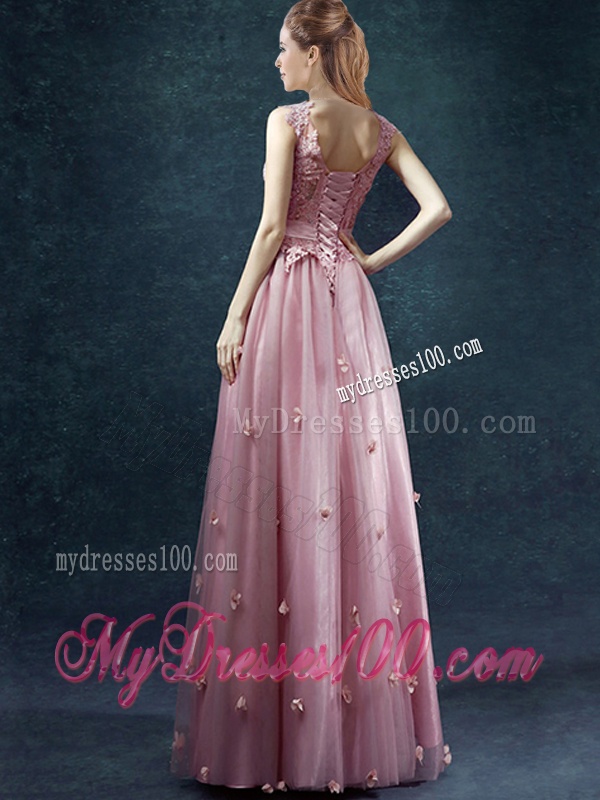 Classical V Neck Evening Dresses with Appliques and Belt