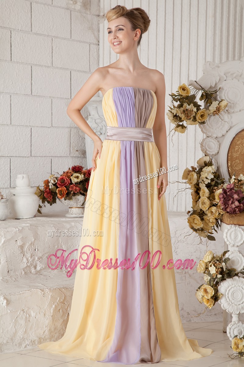 Colorful Empire Pleated Dress for Prom of Floor-length