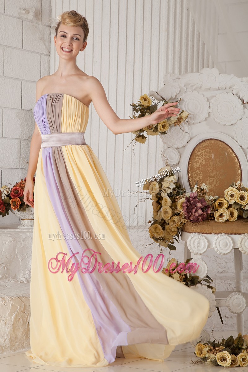 Colorful Empire Pleated Dress for Prom of Floor-length