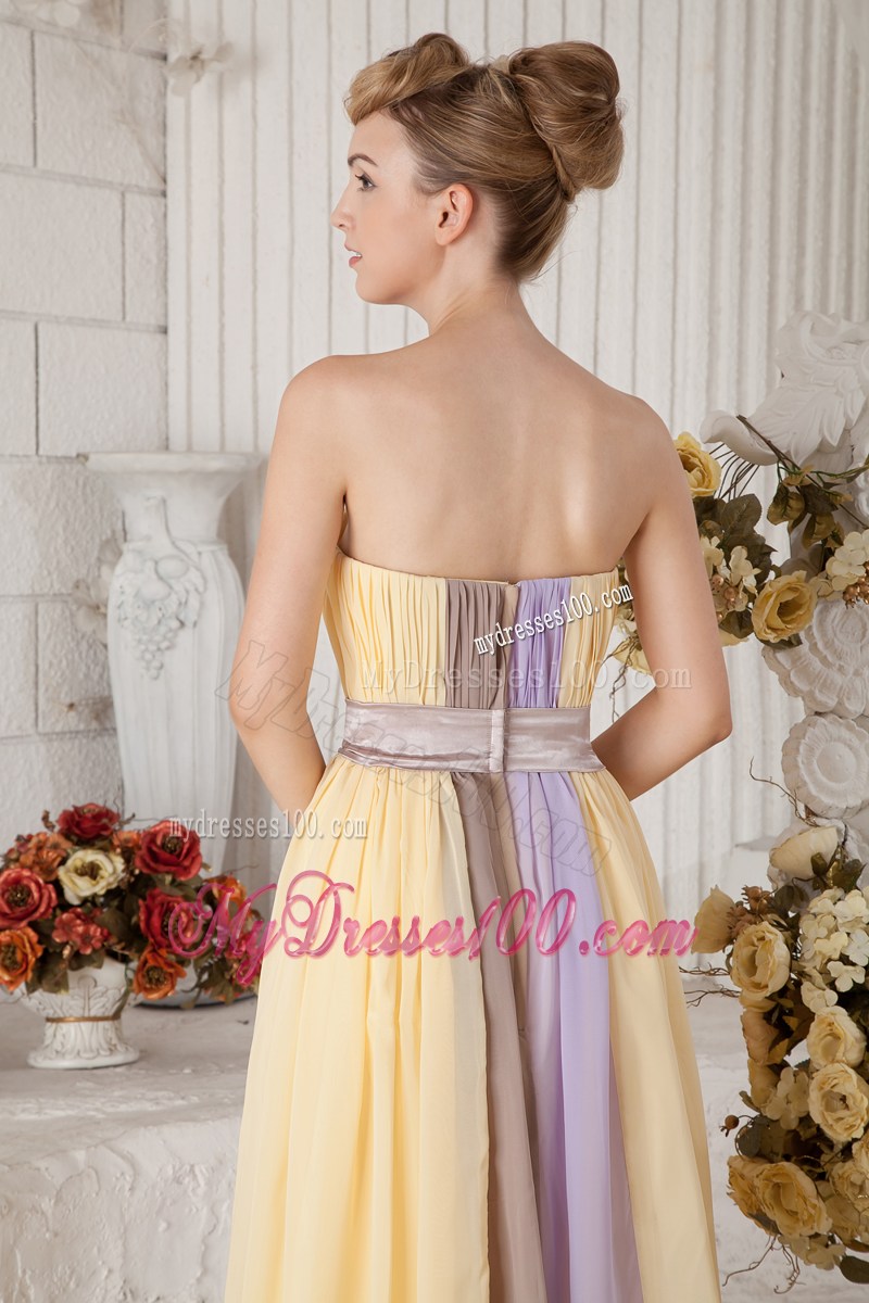Colorful Empire Pleated Dress for Prom of Floor-length