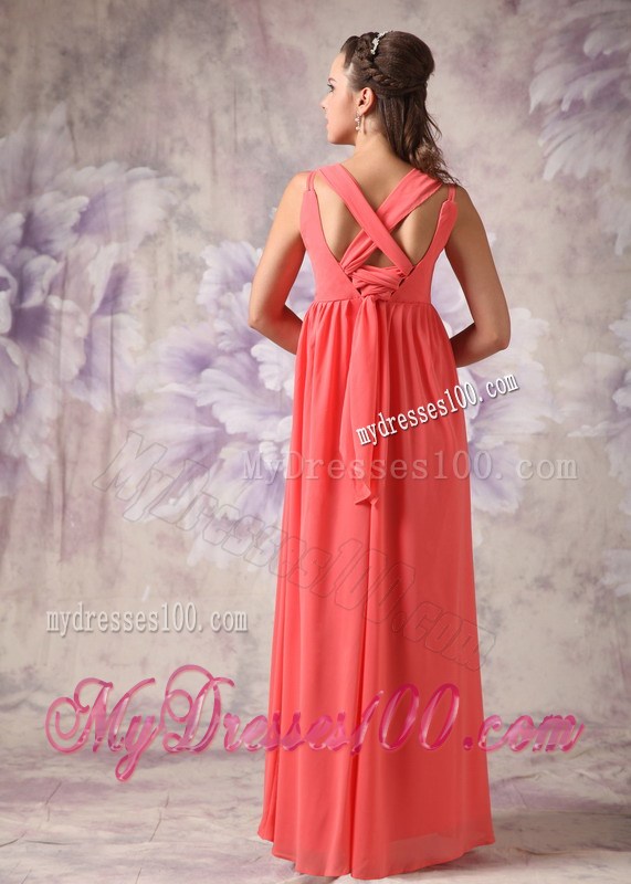 Criss cross Wide Straps Chiffon Prom Gowns Decorated by Diamonds