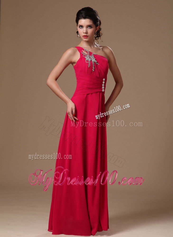One Shoulder Coral Red Prom Dress Beaded Style for 2013 New Arrival
