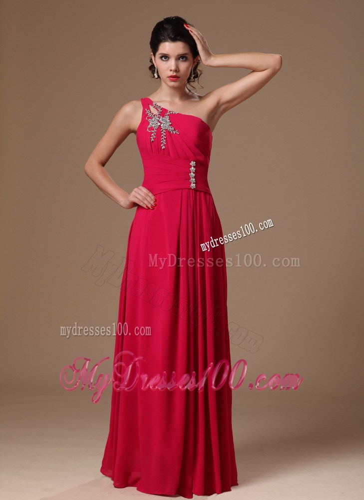 One Shoulder Coral Red Prom Dress Beaded Style for 2013 New Arrival