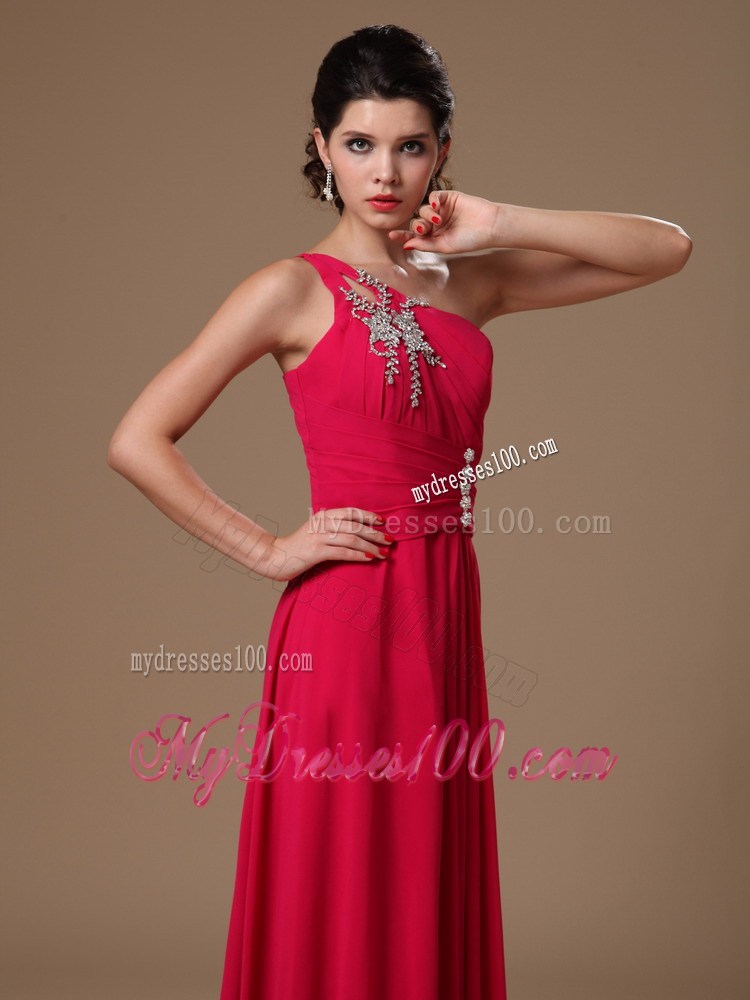 One Shoulder Coral Red Prom Dress Beaded Style for 2013 New Arrival