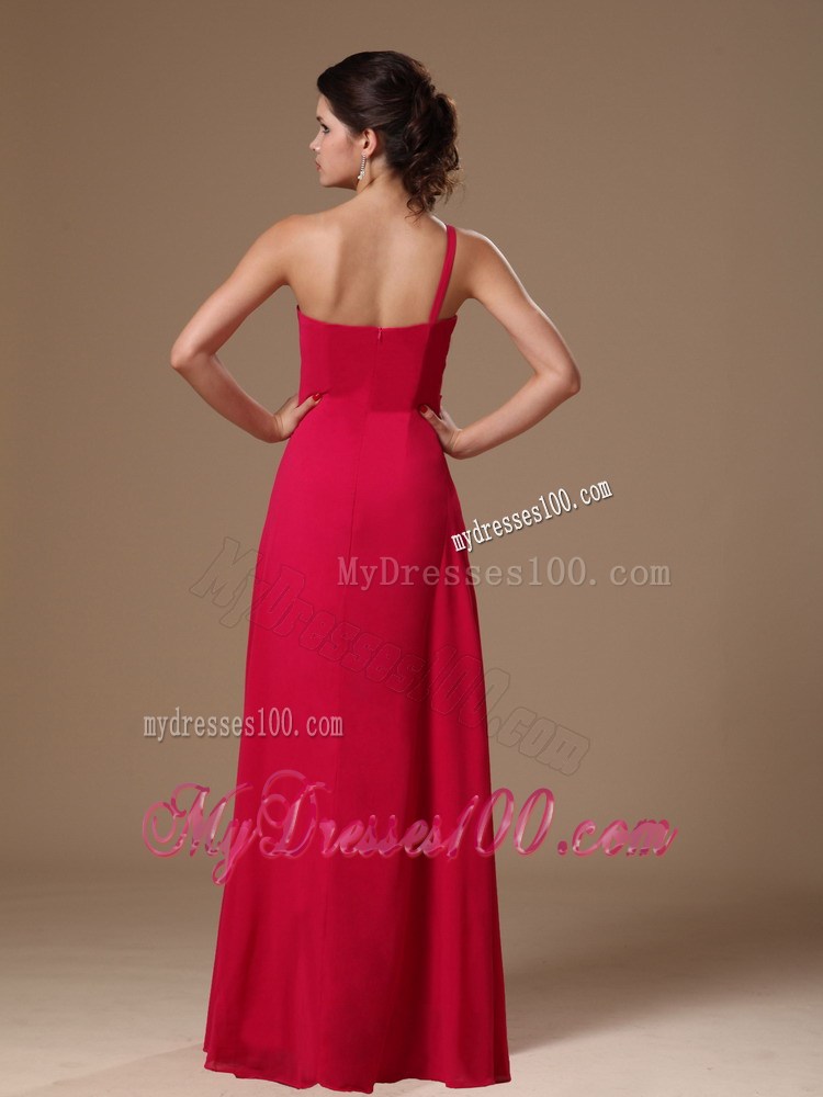 One Shoulder Coral Red Prom Dress Beaded Style for 2013 New Arrival