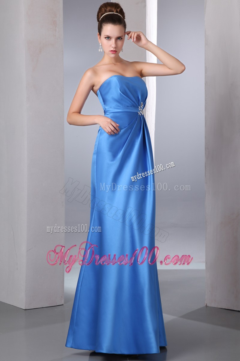 Ankle-length Blue Taffeta Prom Dress with Zipper-up Back