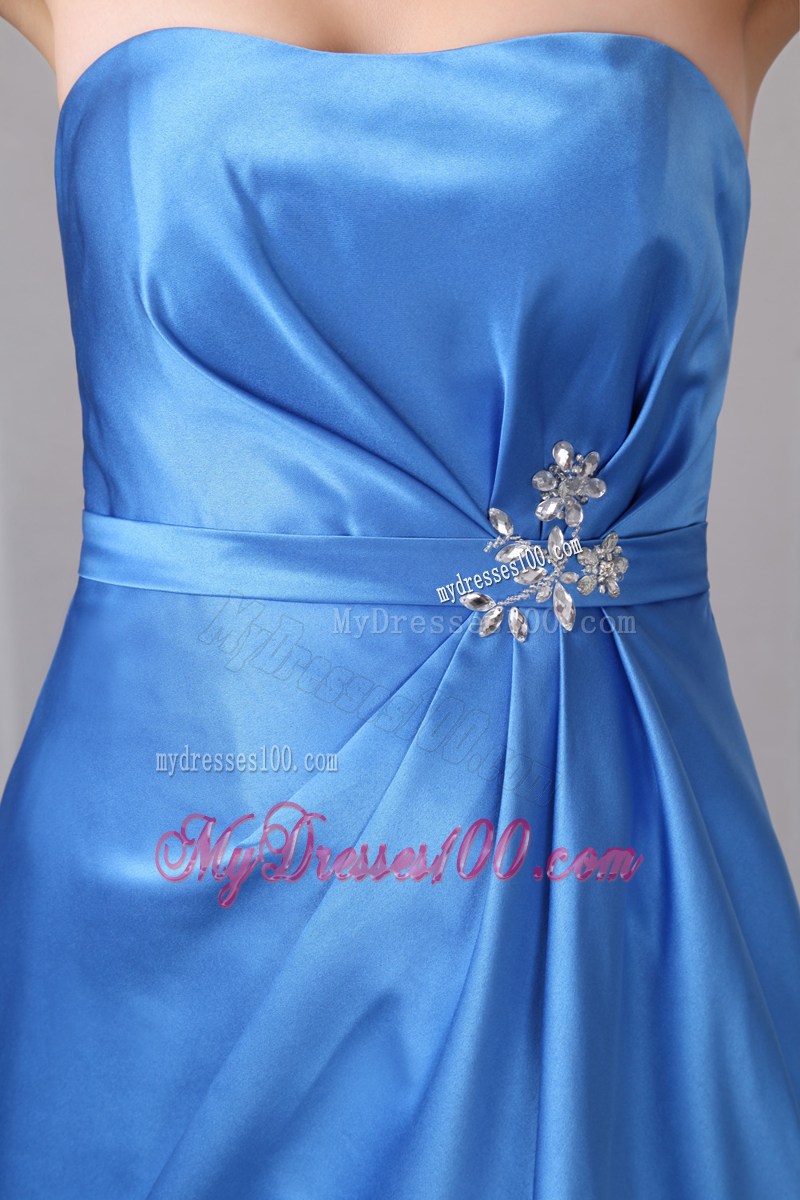 Ankle-length Blue Taffeta Prom Dress with Zipper-up Back