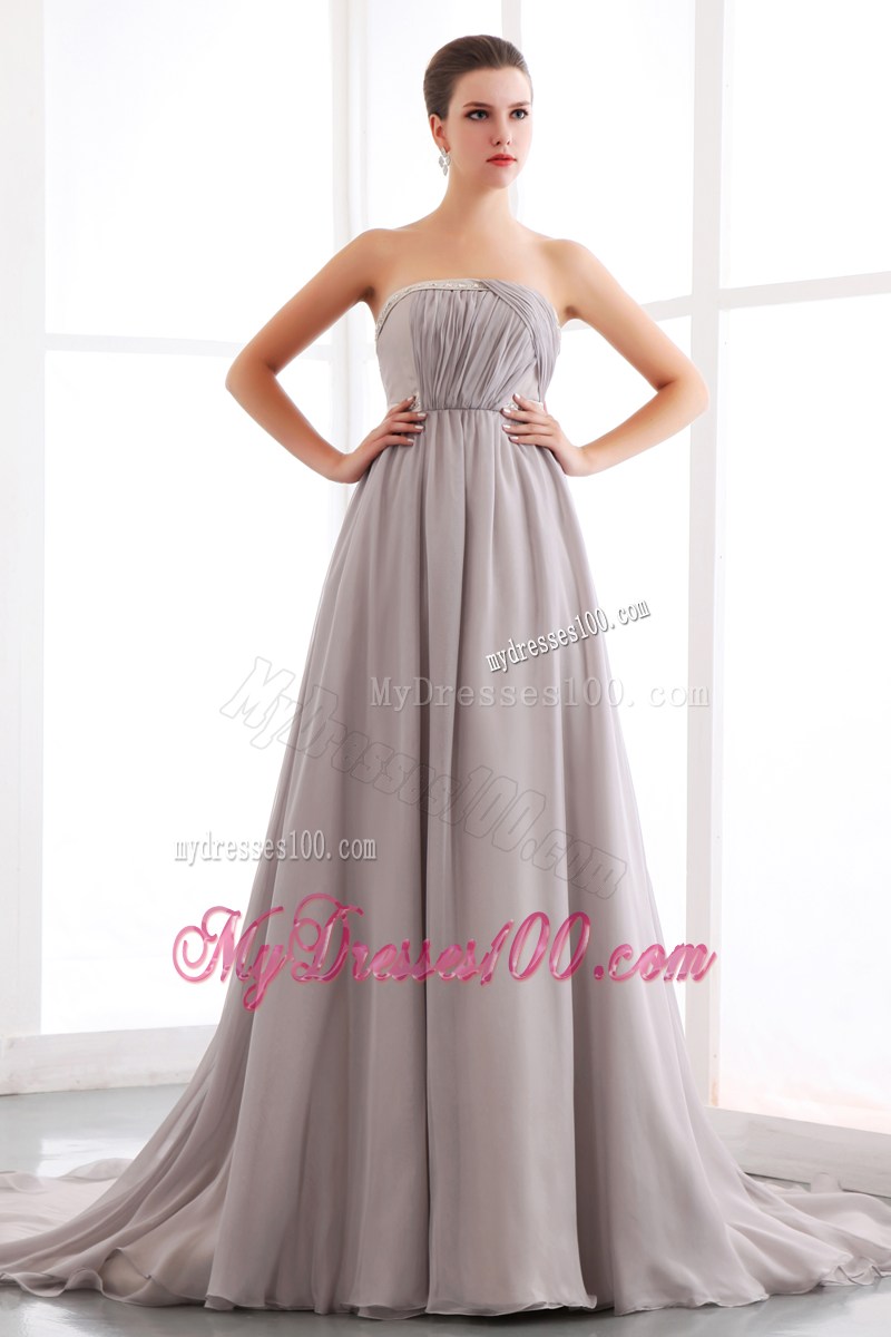Low-key Pleated Grey Dresses for Prom with Court Train