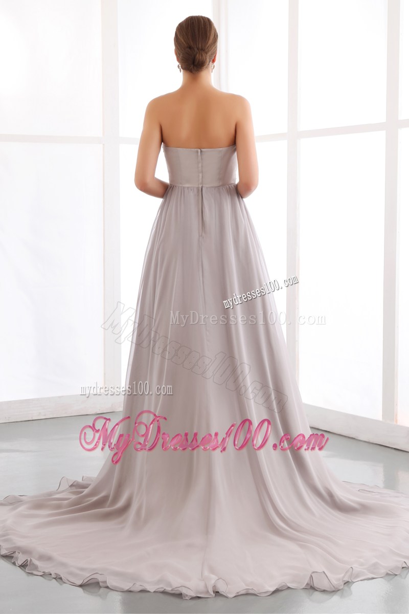 Low-key Pleated Grey Dresses for Prom with Court Train