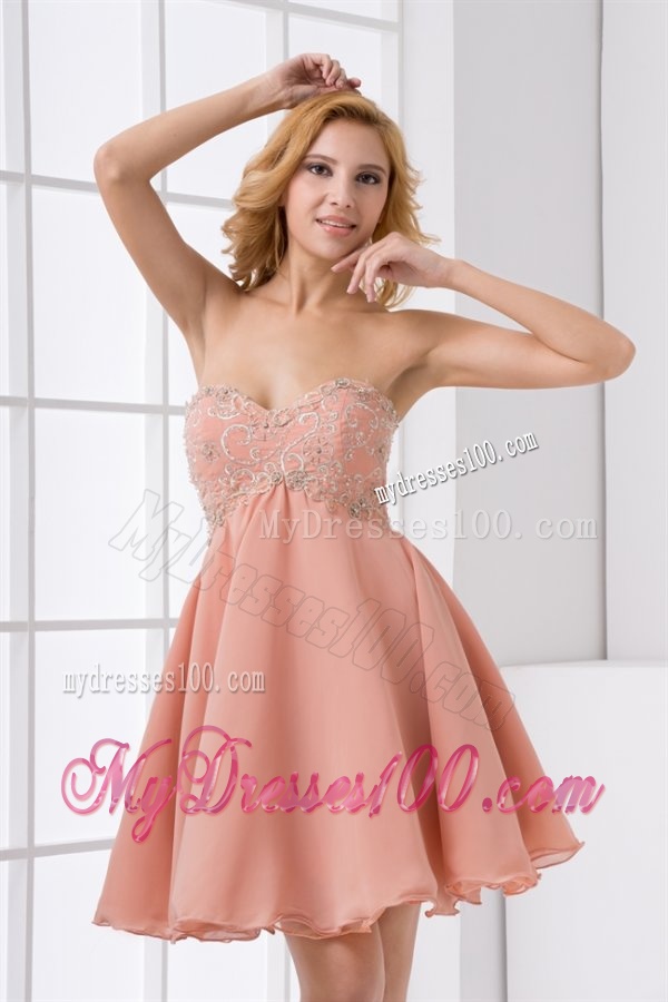 Cute A-line Sweetheart Beading Mini-length Chiffon Evening Dress