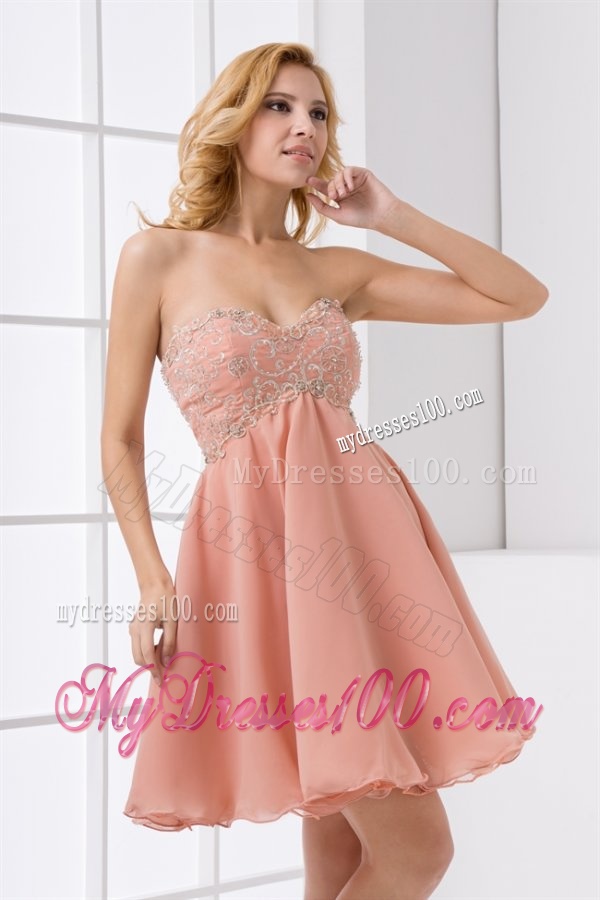 Cute A-line Sweetheart Beading Mini-length Chiffon Evening Dress