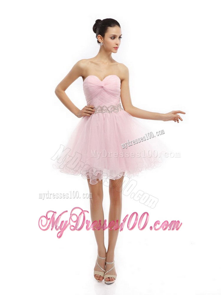 Cute Baby Pink Sweetheart Ruching Short Evening Dresses for 2016