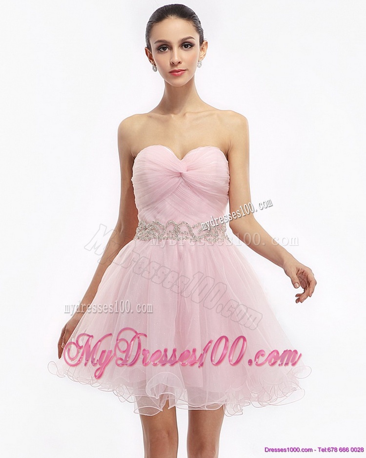 Cute Baby Pink Sweetheart Ruching Short Evening Dresses for 2016