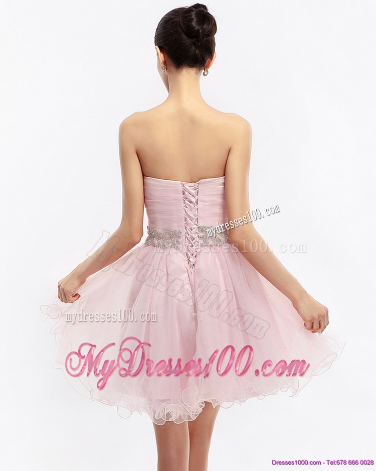 Cute Baby Pink Sweetheart Ruching Short Evening Dresses for 2016