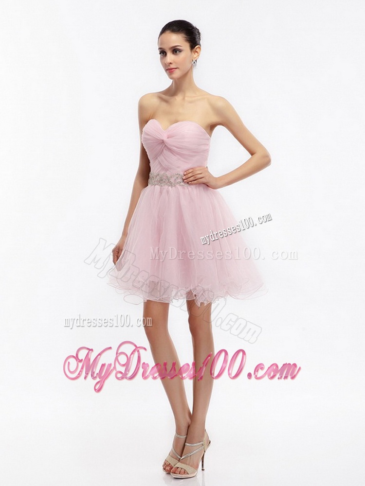 Cute Baby Pink Sweetheart Ruching Short Evening Dresses for 2016