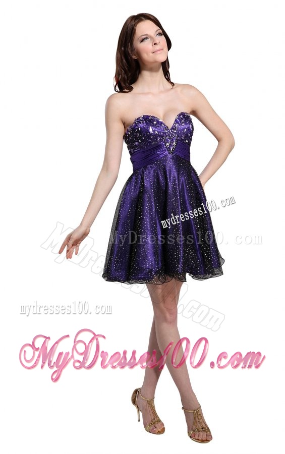 Cute Sweetheart Beaded Mini-length Evening Dress in Purple