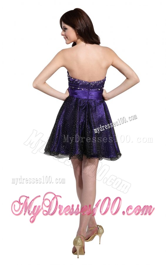 Cute Sweetheart Beaded Mini-length Evening Dress in Purple