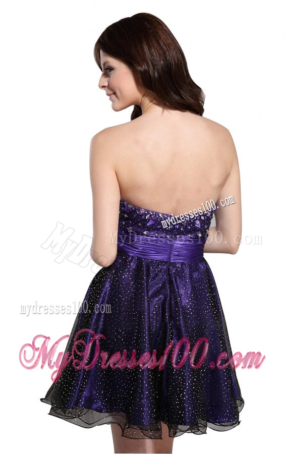 Cute Sweetheart Beaded Mini-length Evening Dress in Purple