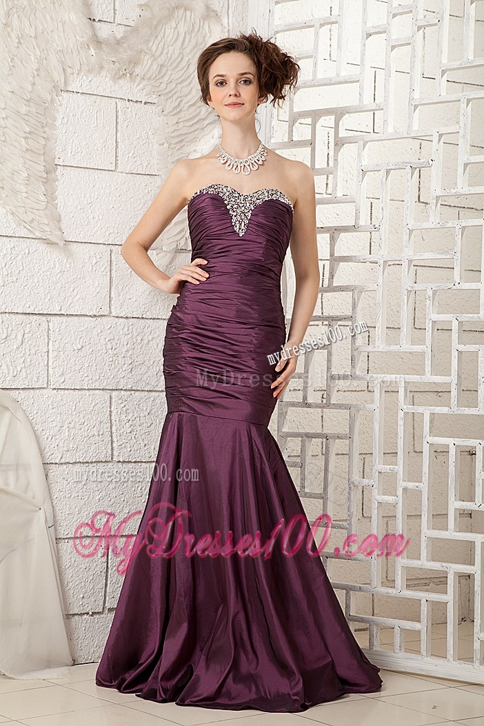 Beading and Ruches Decorate on Dark Purple Prom Dress