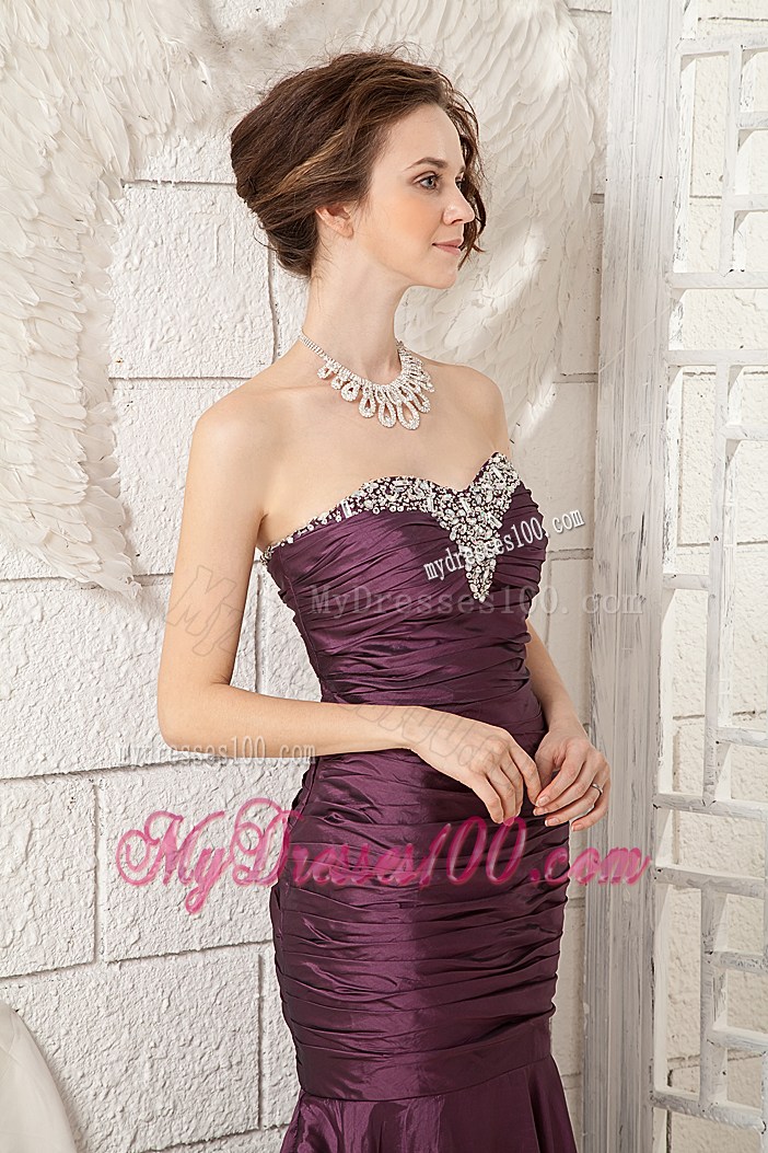 Beading and Ruches Decorate on Dark Purple Prom Dress