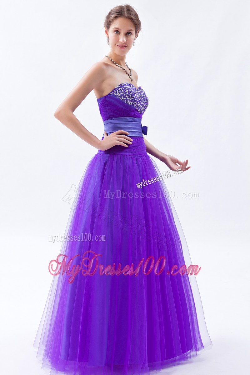 Beading and Bowknot Accent Lavender Long Prom Dress