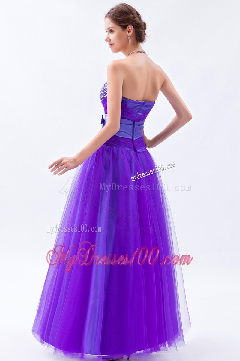 Beading and Bowknot Accent Lavender Long Prom Dress
