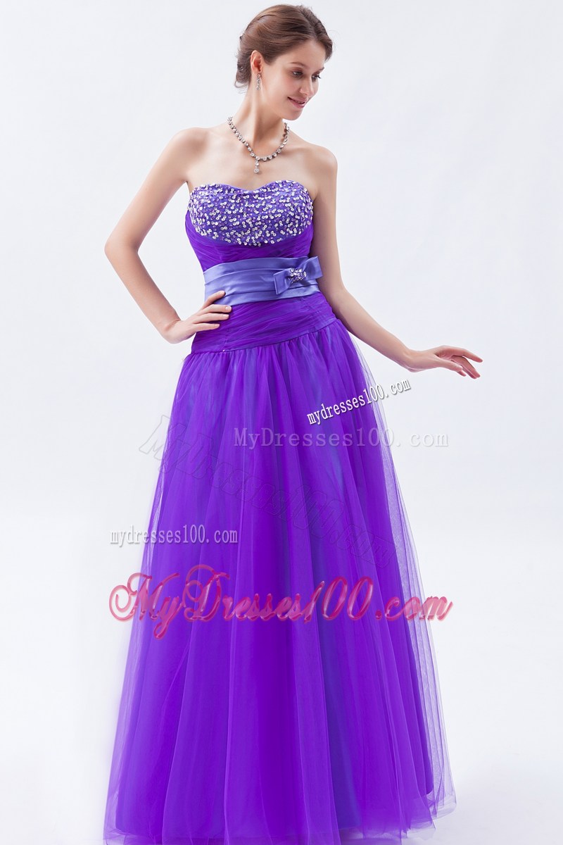 Beading and Bowknot Accent Lavender Long Prom Dress