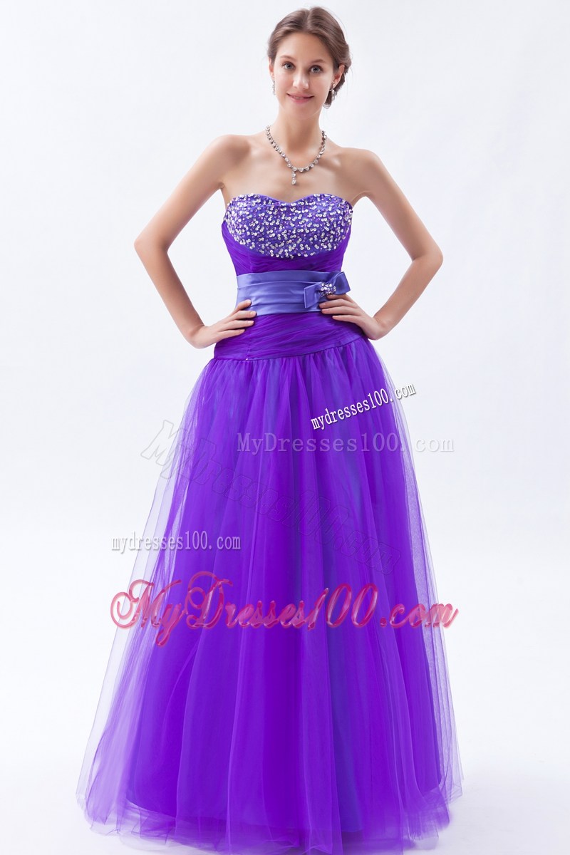 Beading and Bowknot Accent Lavender Long Prom Dress