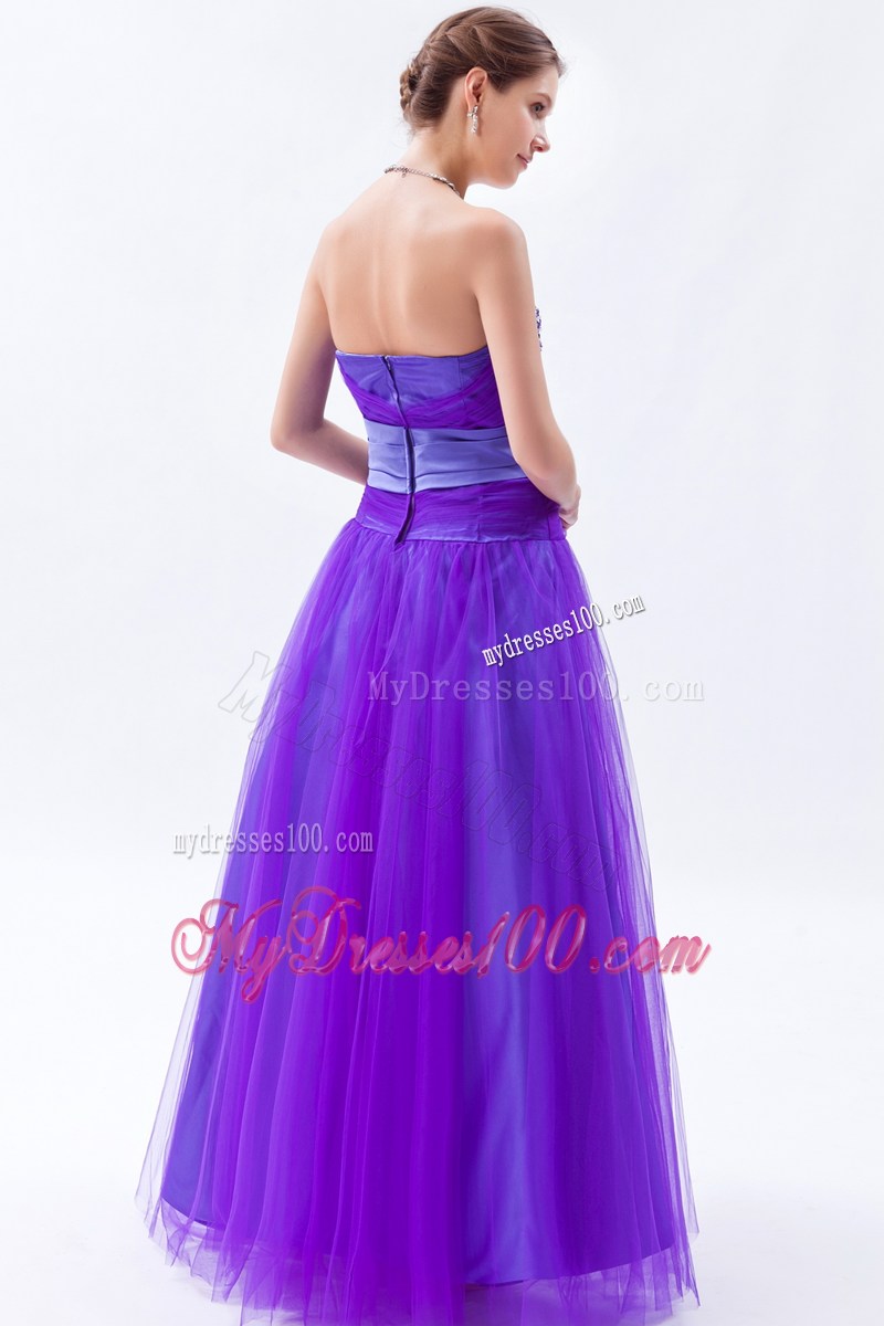 Beading and Bowknot Accent Lavender Long Prom Dress
