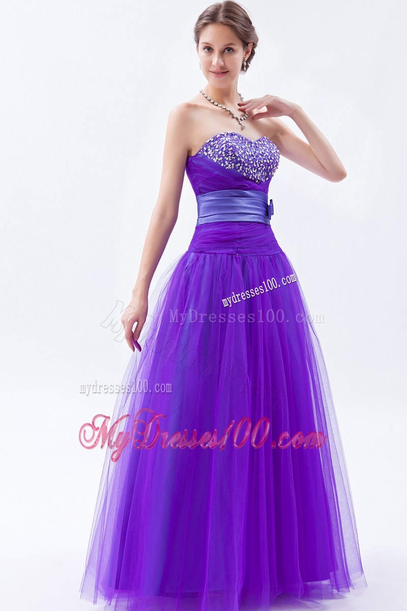 Beading and Bowknot Accent Lavender Long Prom Dress