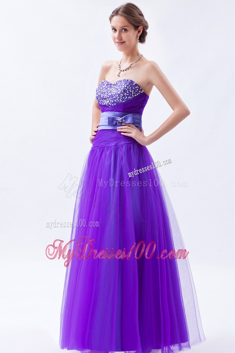 Beading and Bowknot Accent Lavender Long Prom Dress
