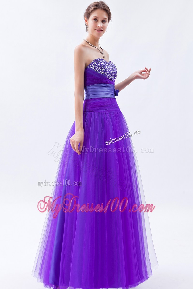 Beading and Bowknot Accent Lavender Long Prom Dress