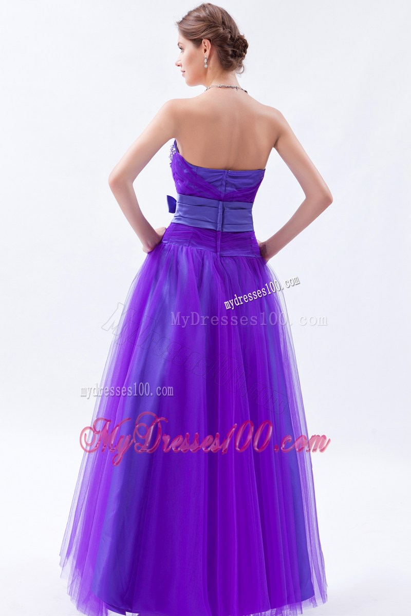 Beading and Bowknot Accent Lavender Long Prom Dress