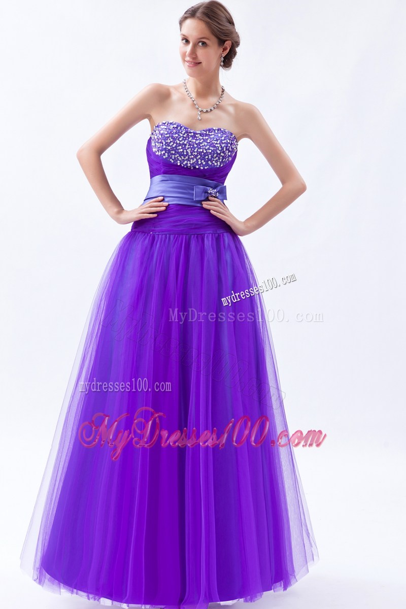 Beading and Bowknot Accent Lavender Long Prom Dress