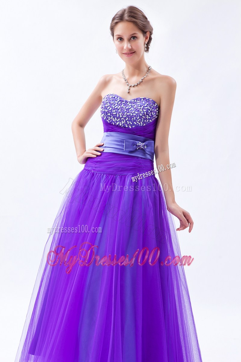 Beading and Bowknot Accent Lavender Long Prom Dress