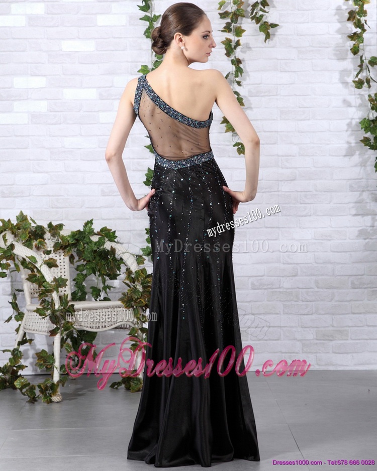 Elegant 2016 One Shoulder Black Evening Dress with Beading