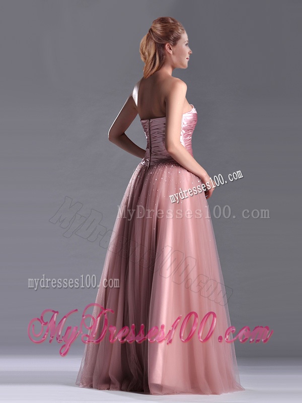 Elegant A Line Tulle Beaded Long Evening Dress in Peach