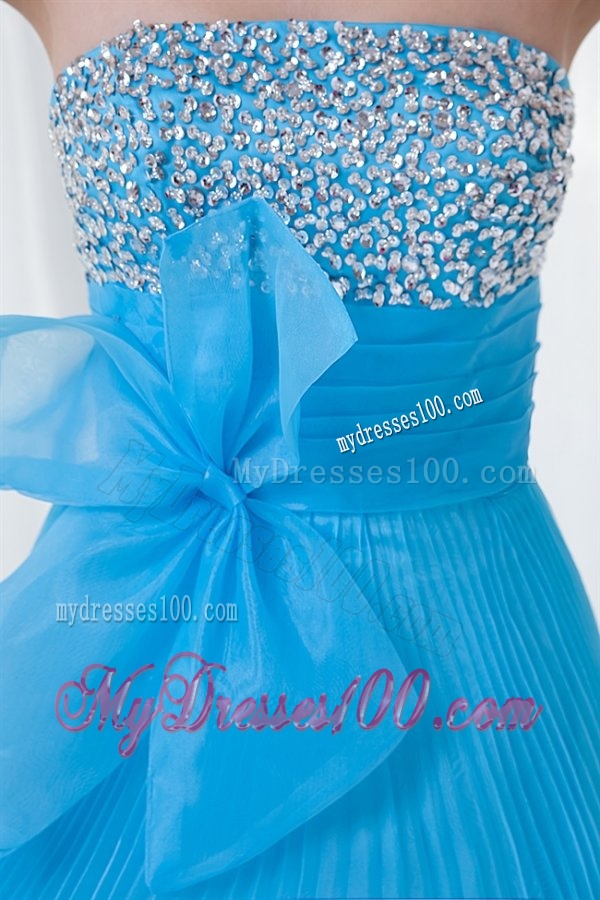 Elegant Empire Strapless Beading Chiffon Aqua Blue Floor-length 2016 Evening Dress