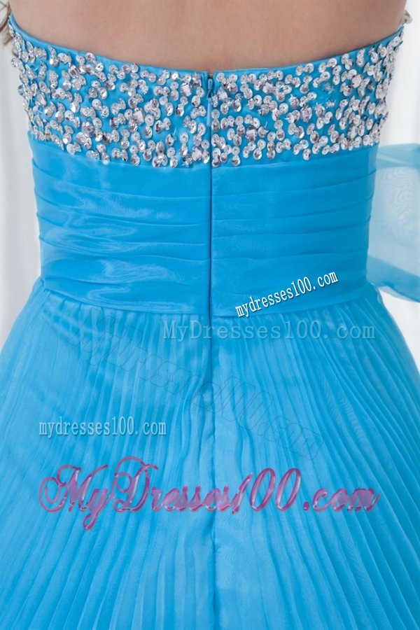 Elegant Empire Strapless Beading Chiffon Aqua Blue Floor-length 2016 Evening Dress