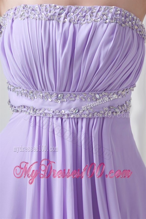 Elegant Empire Strapless Court Train Beading Lavender Evening Dress with Backless