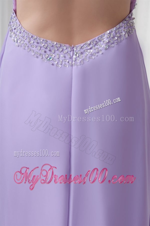 Elegant Empire Strapless Court Train Beading Lavender Evening Dress with Backless