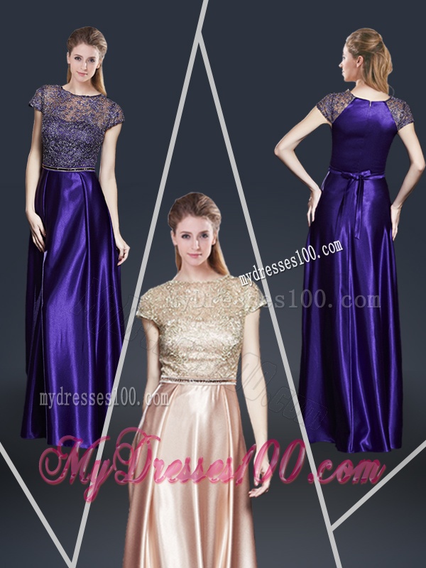 Empire Bateau Evening Dresses with Appliques and Belt
