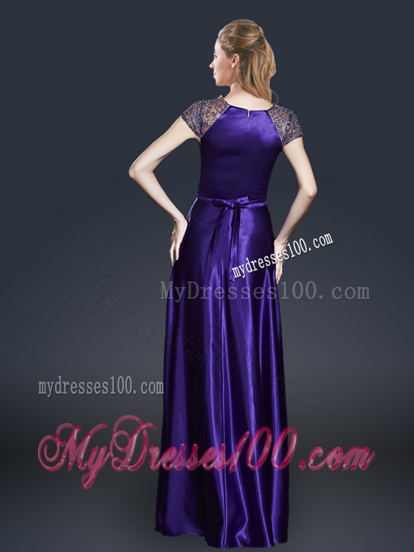 Empire Bateau Evening Dresses with Appliques and Belt