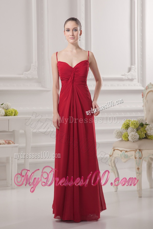 Empire Spagetti Straps Floor-length Ruching Wine Red Evening Dress