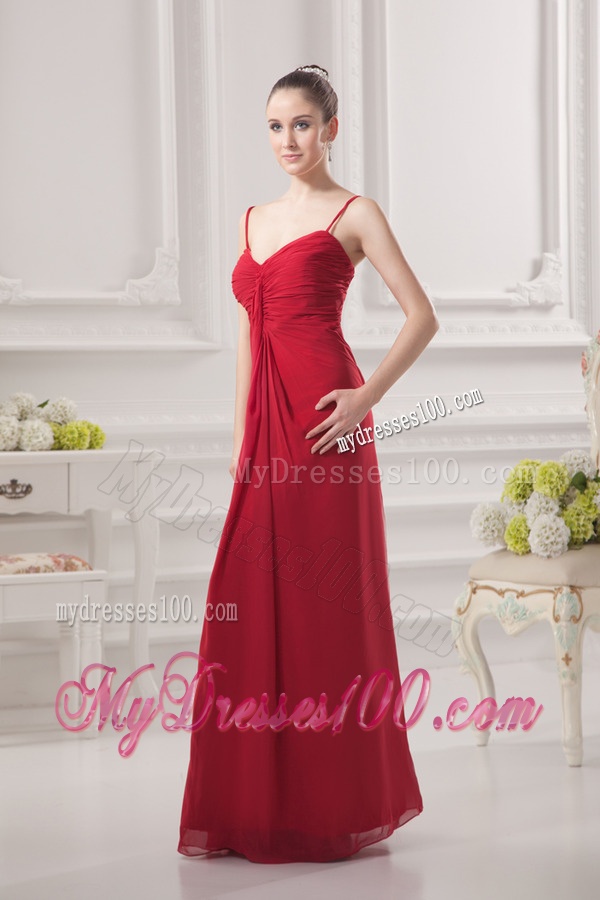Empire Spagetti Straps Floor-length Ruching Wine Red Evening Dress