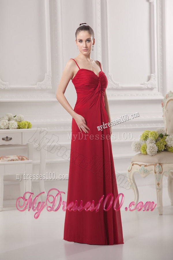 Empire Spagetti Straps Floor-length Ruching Wine Red Evening Dress