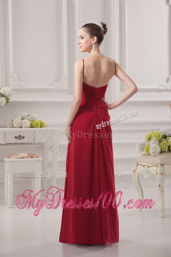 Empire Spagetti Straps Floor-length Ruching Wine Red Evening Dress